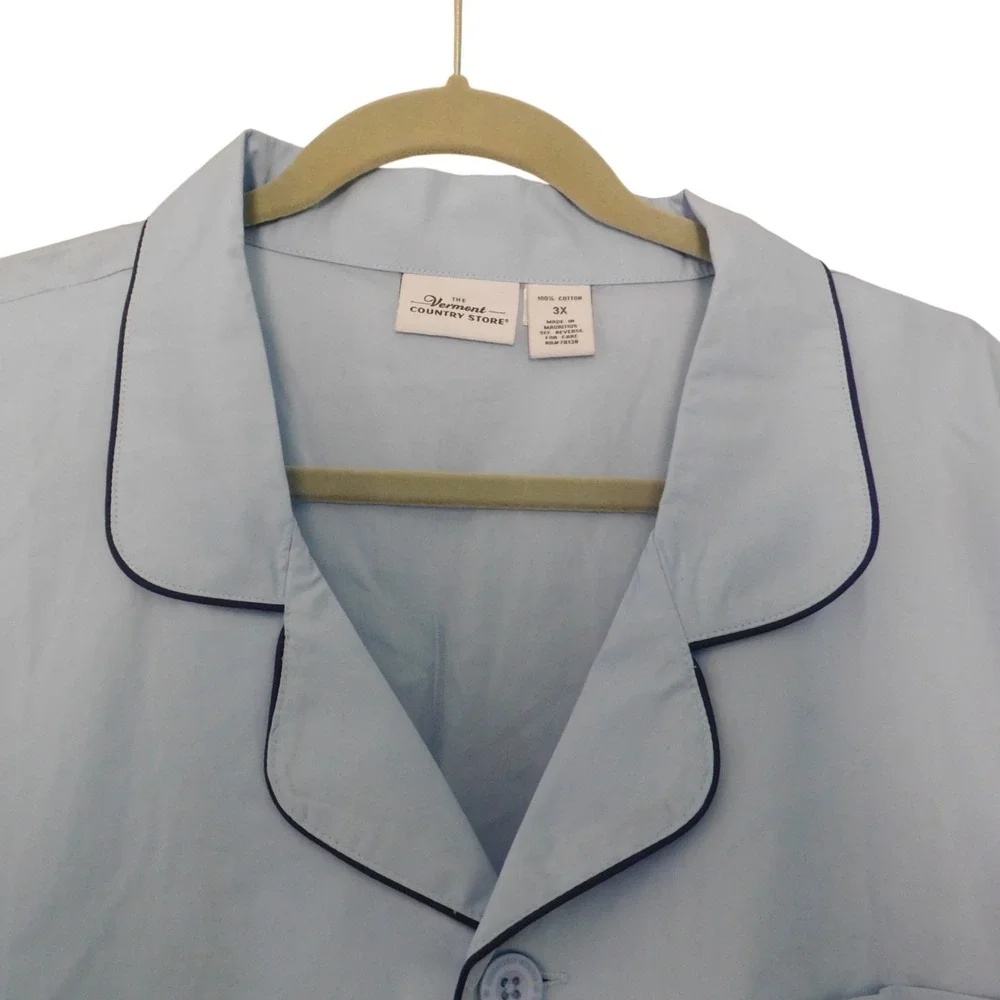 NEW Mens Cotton Pajamas Long Sleeve 2 Pc Button Front Blue Size 3X